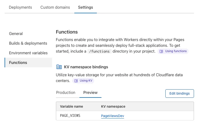 Image showing namespace binding for functions running in preview environment