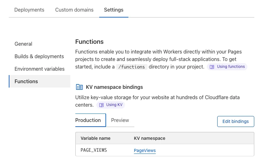 Image showing namespace binding for functions running in production environment
