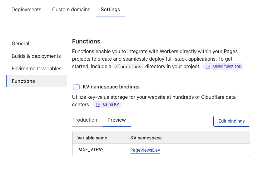 Image showing namespace binding for functions running in preview environment