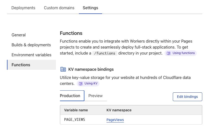 Image showing namespace binding for functions running in production environment